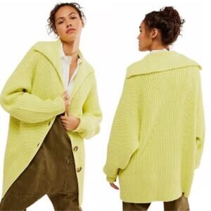 Free People Swim Too Deep Cardi Neon Yellow Kinit Cardigan Sweater Oversize XS